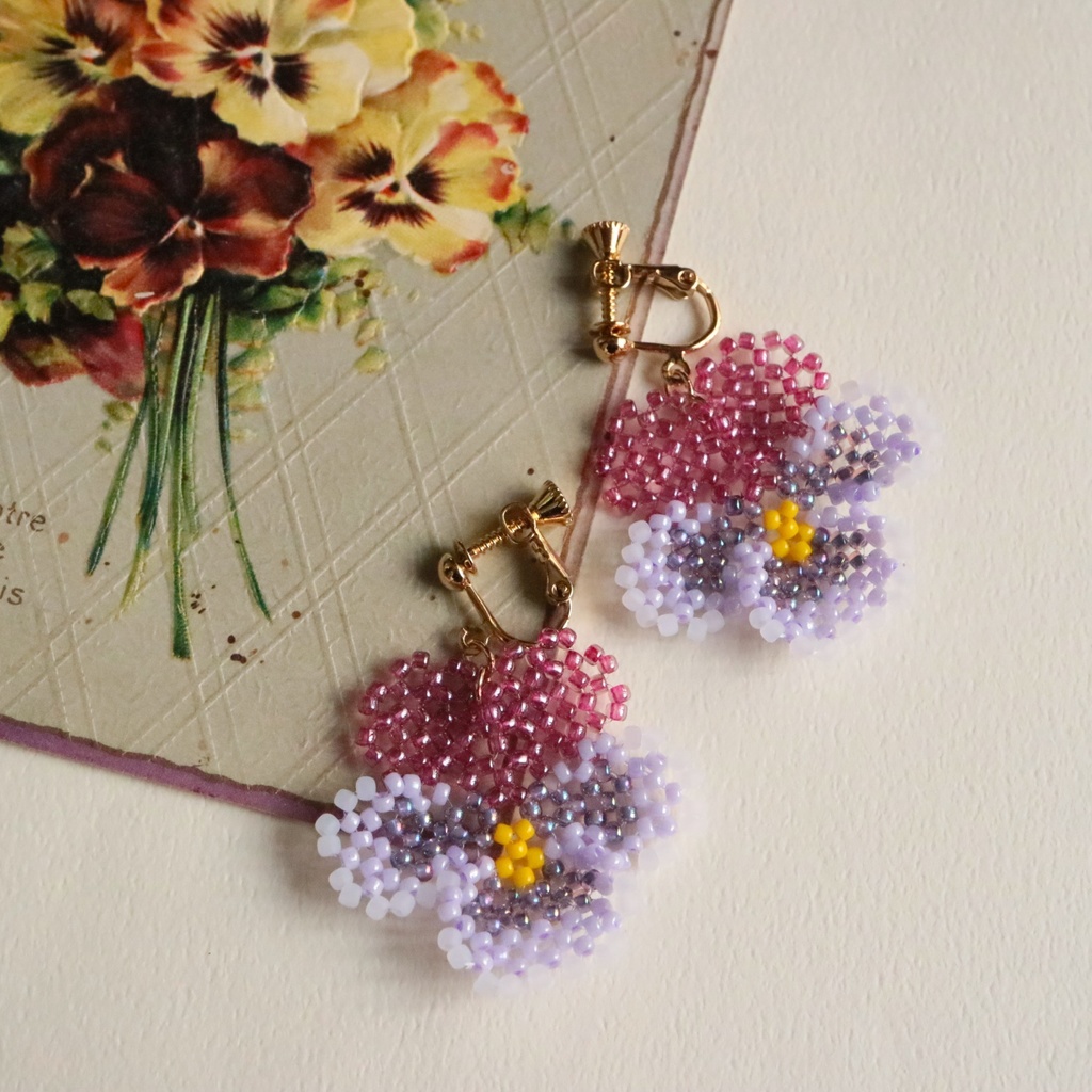 パンジーのイヤリング/ピアス(パープル)