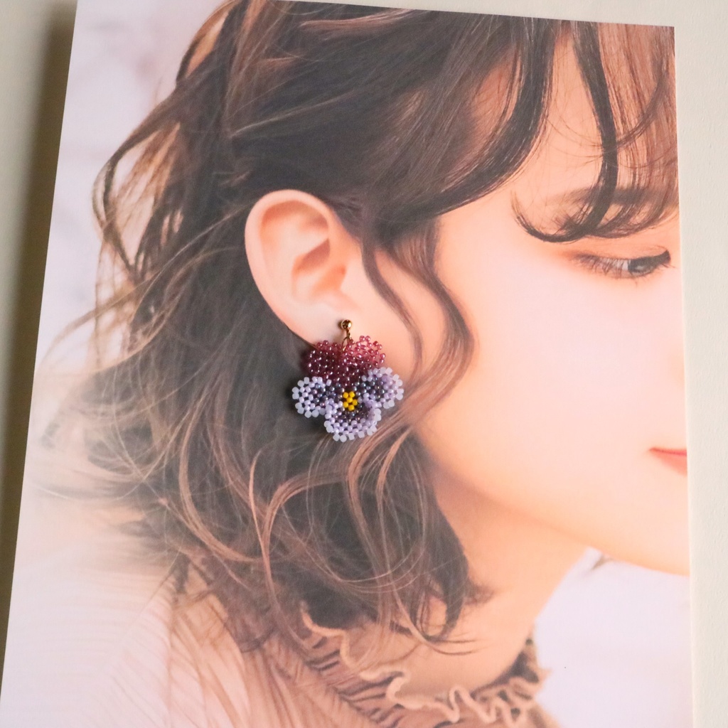 パンジーのイヤリング/ピアス(パープル)