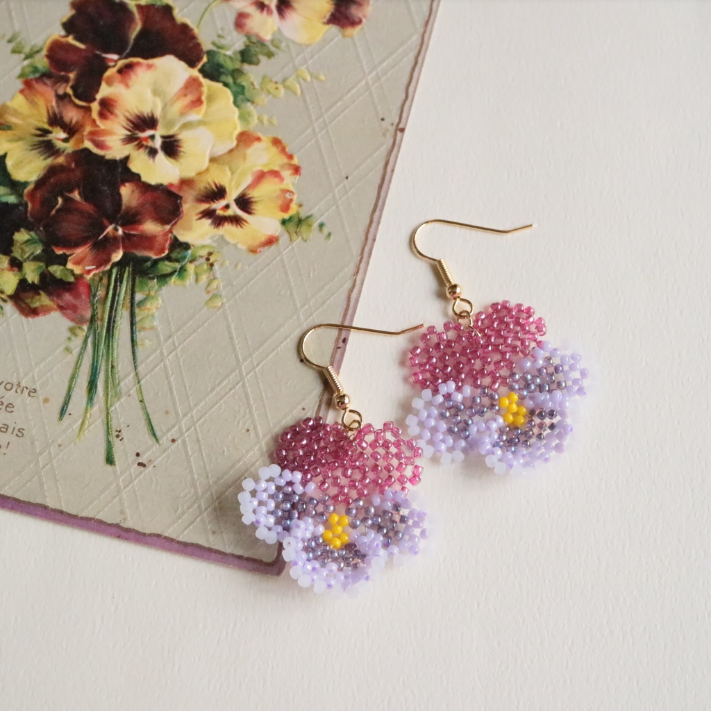 パンジーのイヤリング/ピアス(パープル)