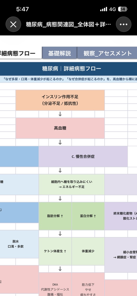 糖尿病 病態関連図|病態生理・症状・観察・看護がつながる基礎学習シート【Excel】