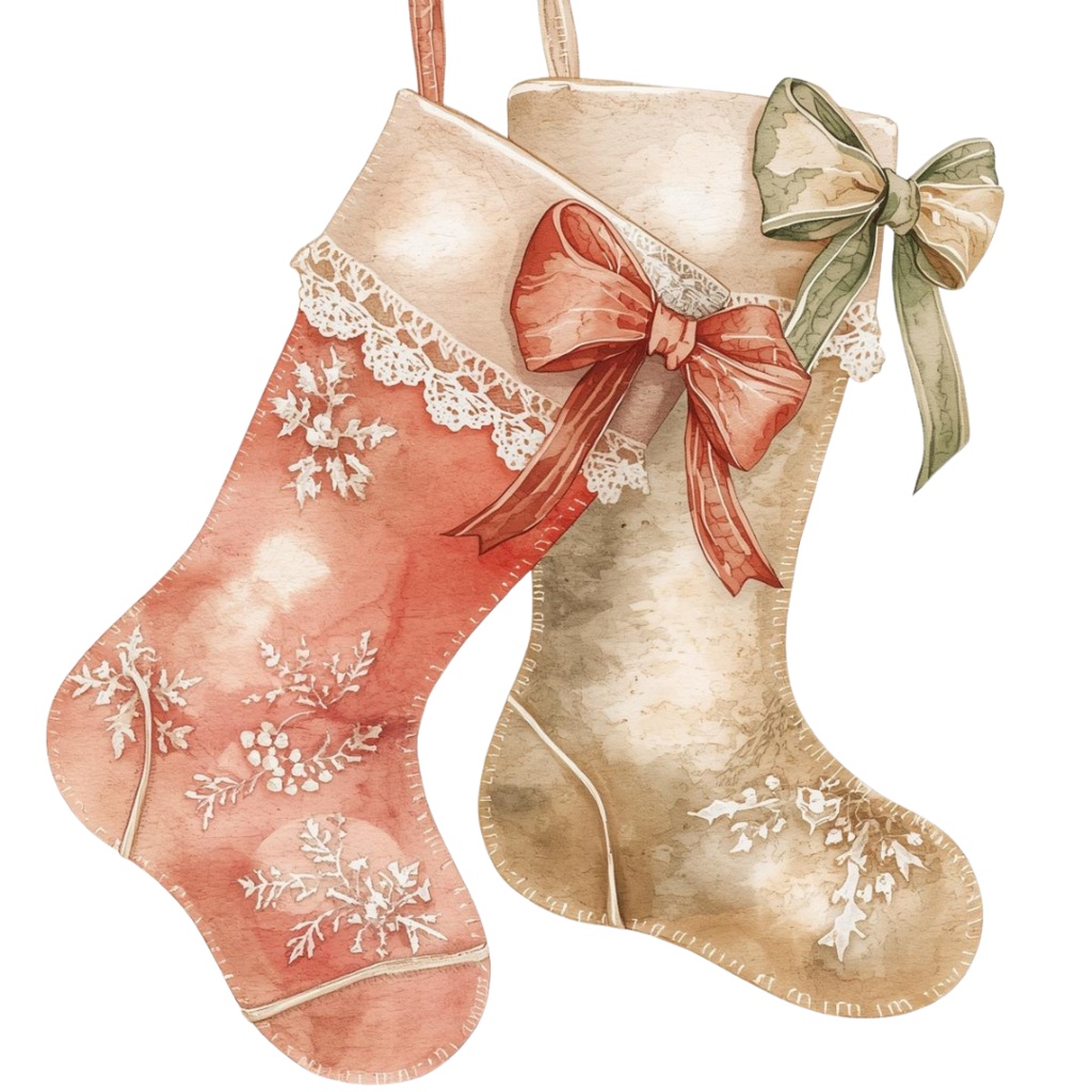 アンティーク水彩クリスマスクリップアートセット|Canva AI制作/くすみカラーの可愛い素材集(PNG透過)