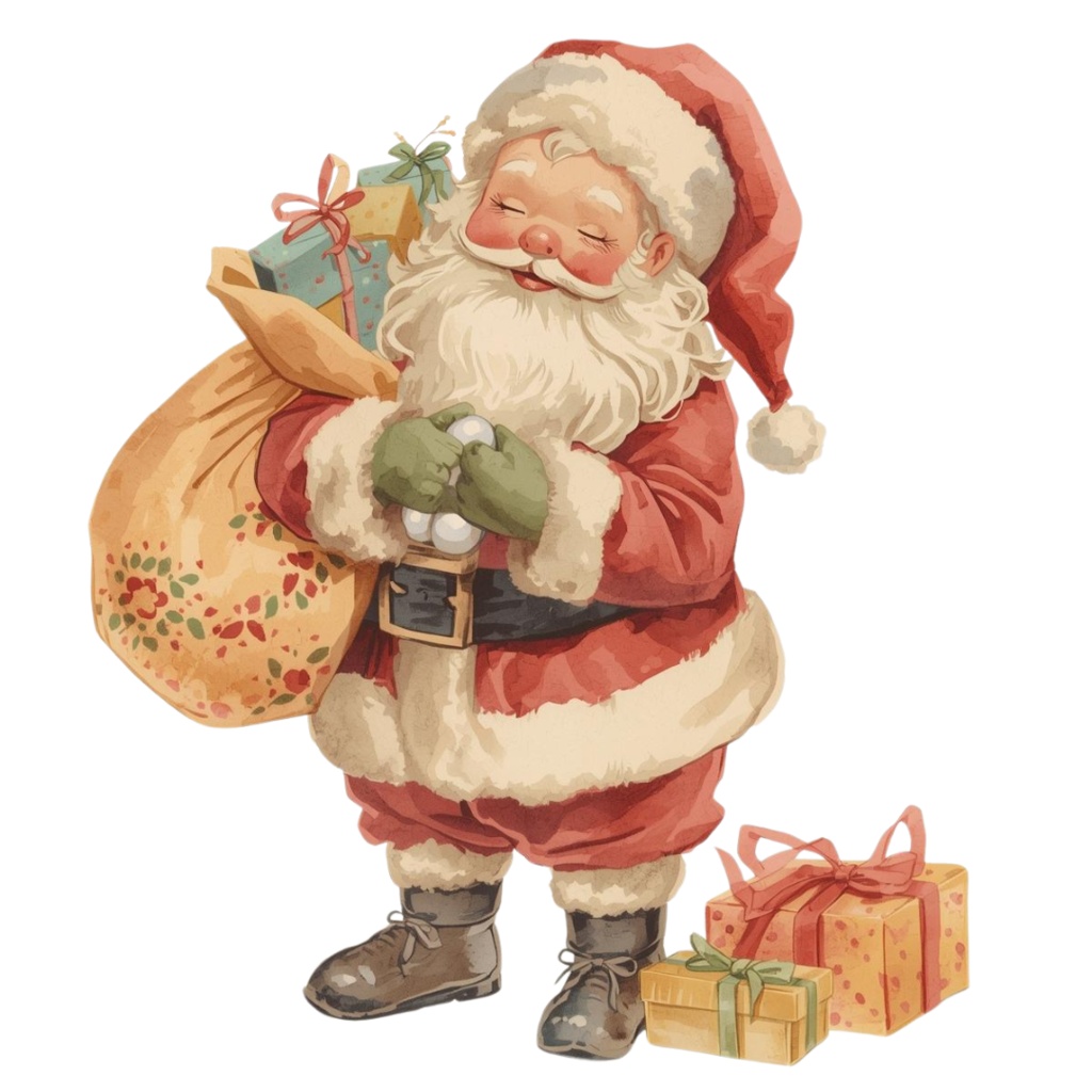 アンティーク水彩クリスマスクリップアートセット|Canva AI制作/くすみカラーの可愛い素材集(PNG透過)