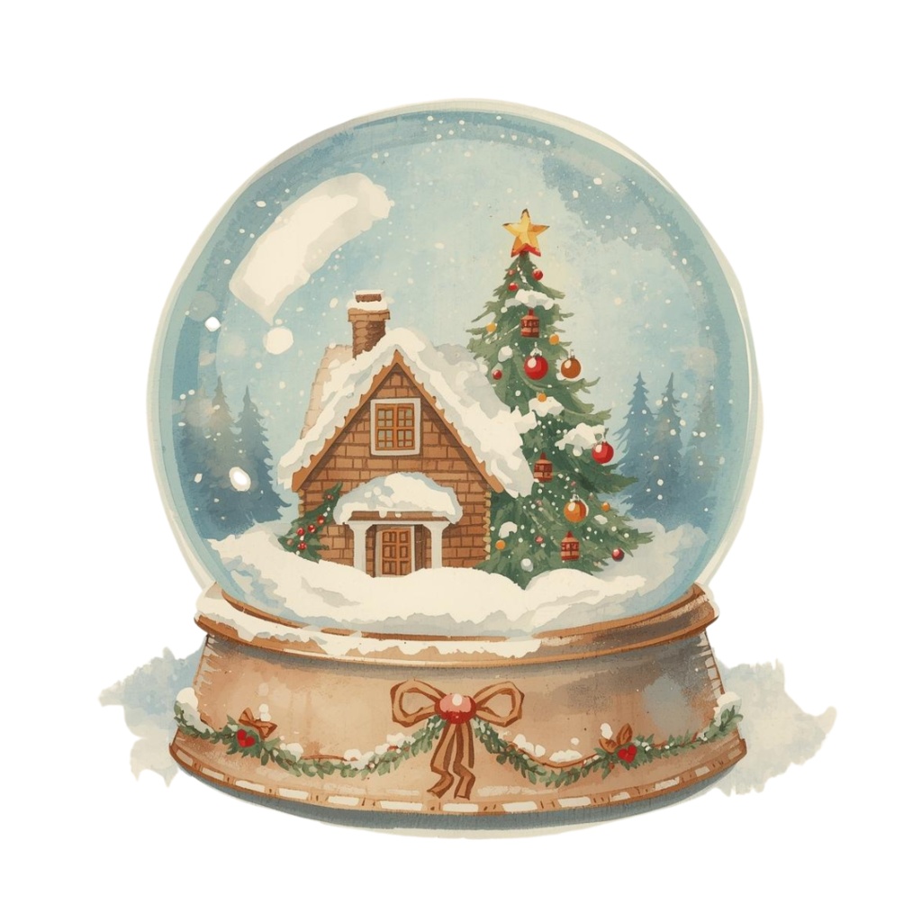 アンティーク水彩クリスマスクリップアートセット|Canva AI制作/くすみカラーの可愛い素材集(PNG透過)