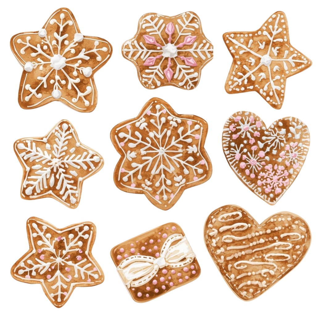 アンティーク水彩クリスマスクリップアートセット|Canva AI制作/くすみカラーの可愛い素材集(PNG透過)