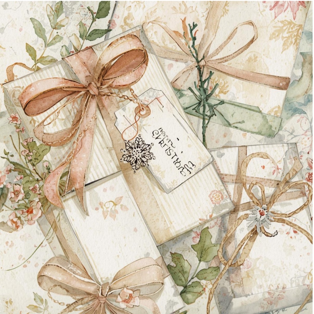 アンティーク水彩クリスマスクリップアートセット|Canva AI制作/くすみカラーの可愛い素材集(PNG透過)