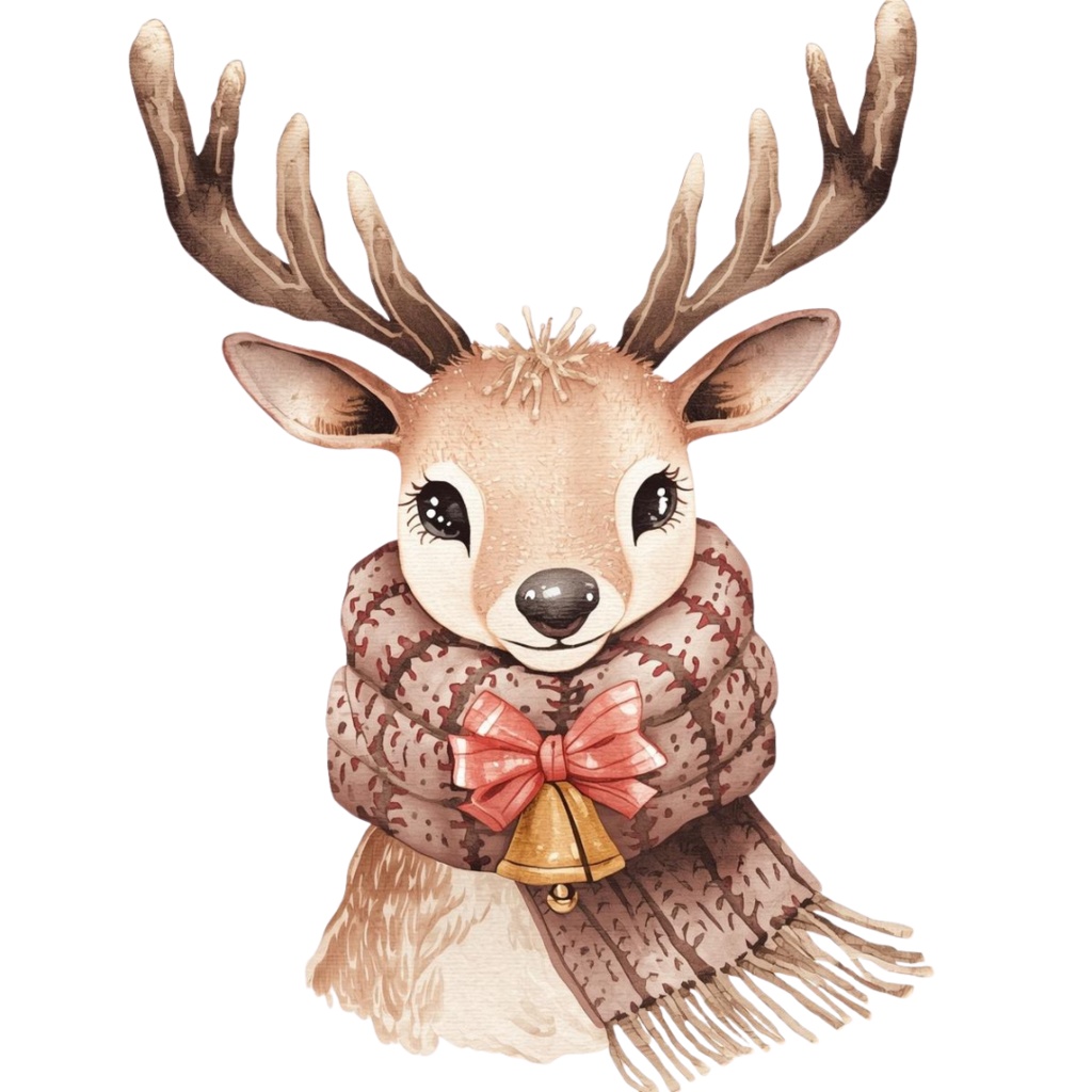 アンティーク水彩クリスマスクリップアートセット|Canva AI制作/くすみカラーの可愛い素材集(PNG透過)