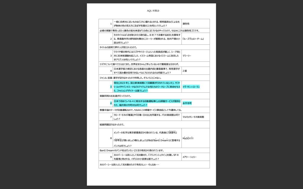 奥沢記念杯2023問題集