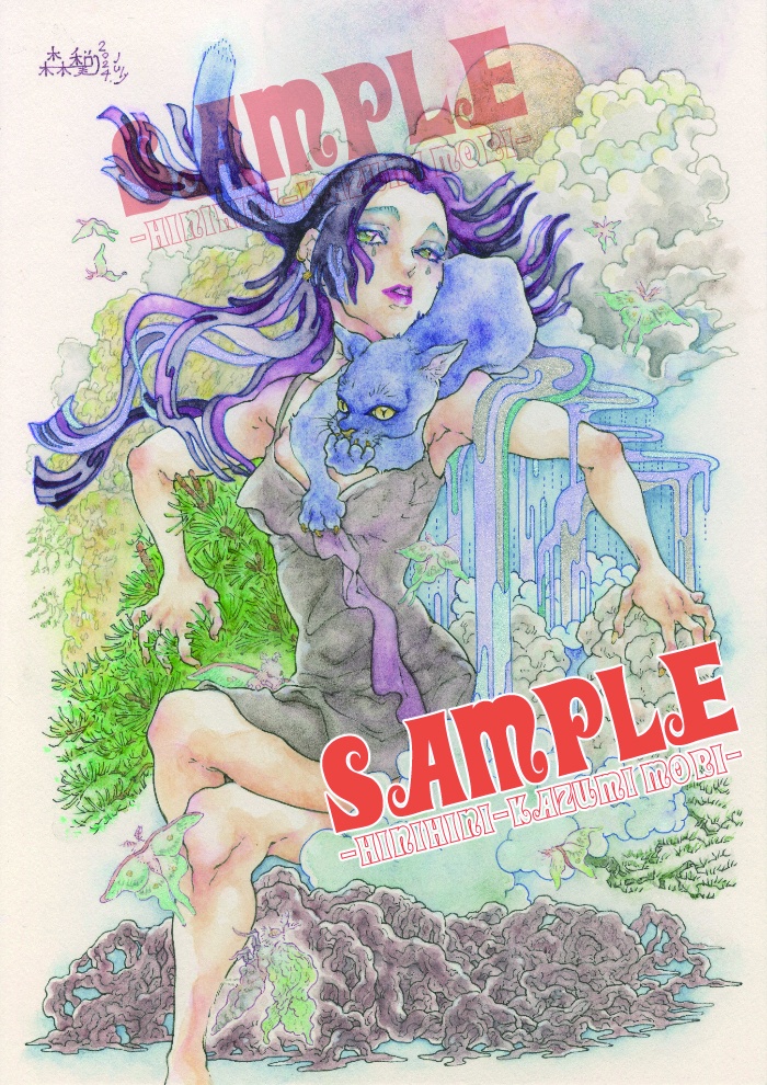 B4イラスト原画『深更に聴く月の謡(しんこうにきくつきのうた)』