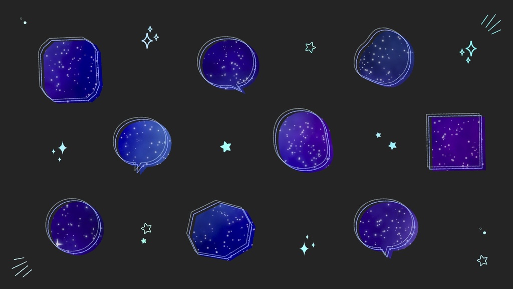 【吹き出し素材】銀河模様のカワイイ吹き出し3カラー背景透過PNG
