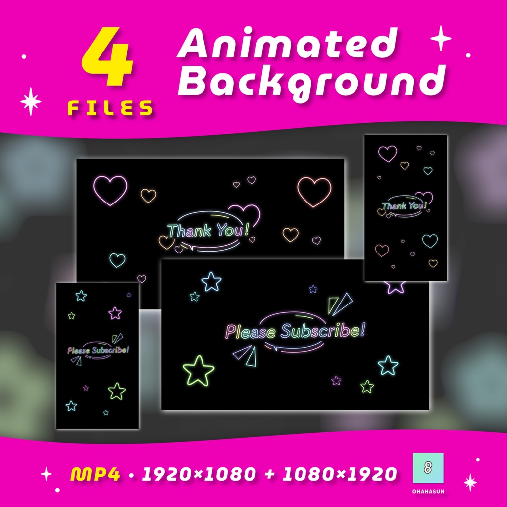 【配信素材4種】動画のエンドカードにピッタリ✨ネオン背景アニメーション（Subsvribe!、Thank you ! )