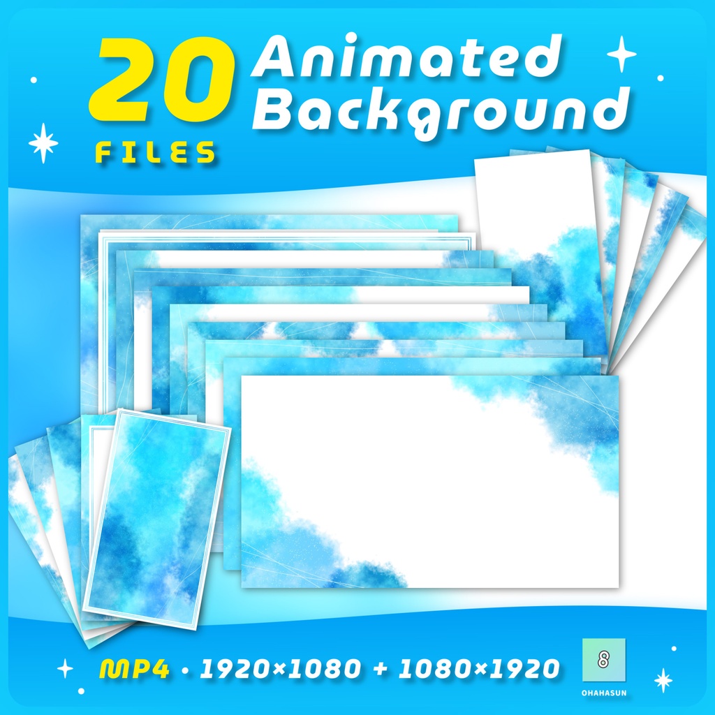 【ループ背景｜配信・動画】青色の水彩絵の具で描いたような美しい背景アニメーション🎨mp4・縦横各10種