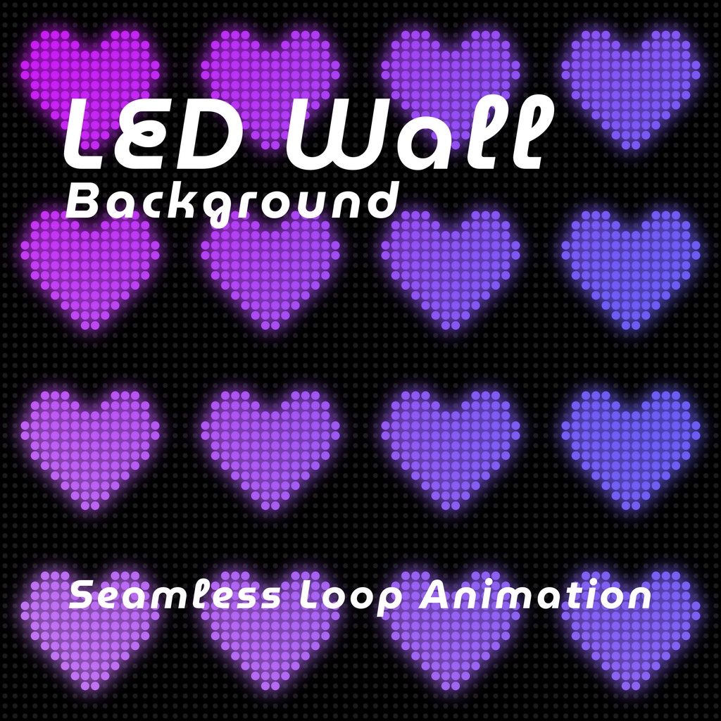 【ループ背景｜配信・動画】音楽演出に！ハートが可愛い電光掲示板風背景アニメーション8種・mp4・10秒ループ