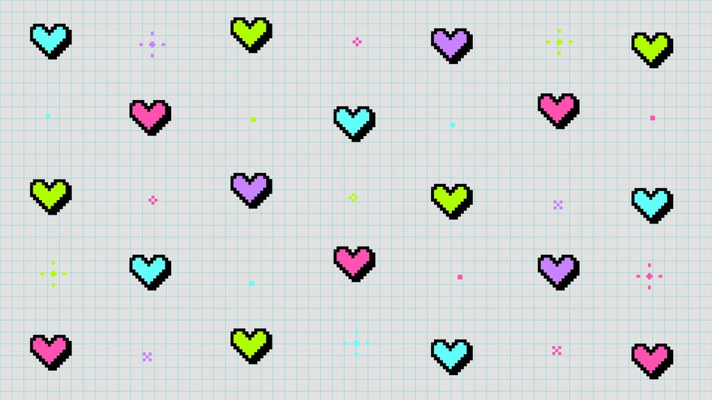 【ループ背景|配信・動画】ドット絵が可愛い!レトロゲーム風ハートのアニメーション全8種・mp4・透過mov・10秒ループ