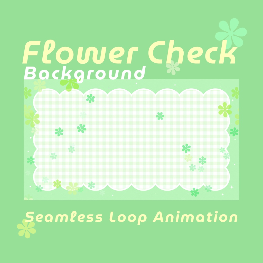 【ループ背景｜配信・動画】チェックのフレームに花が舞う可愛らしい背景アニメーション・10秒ループ・mp4