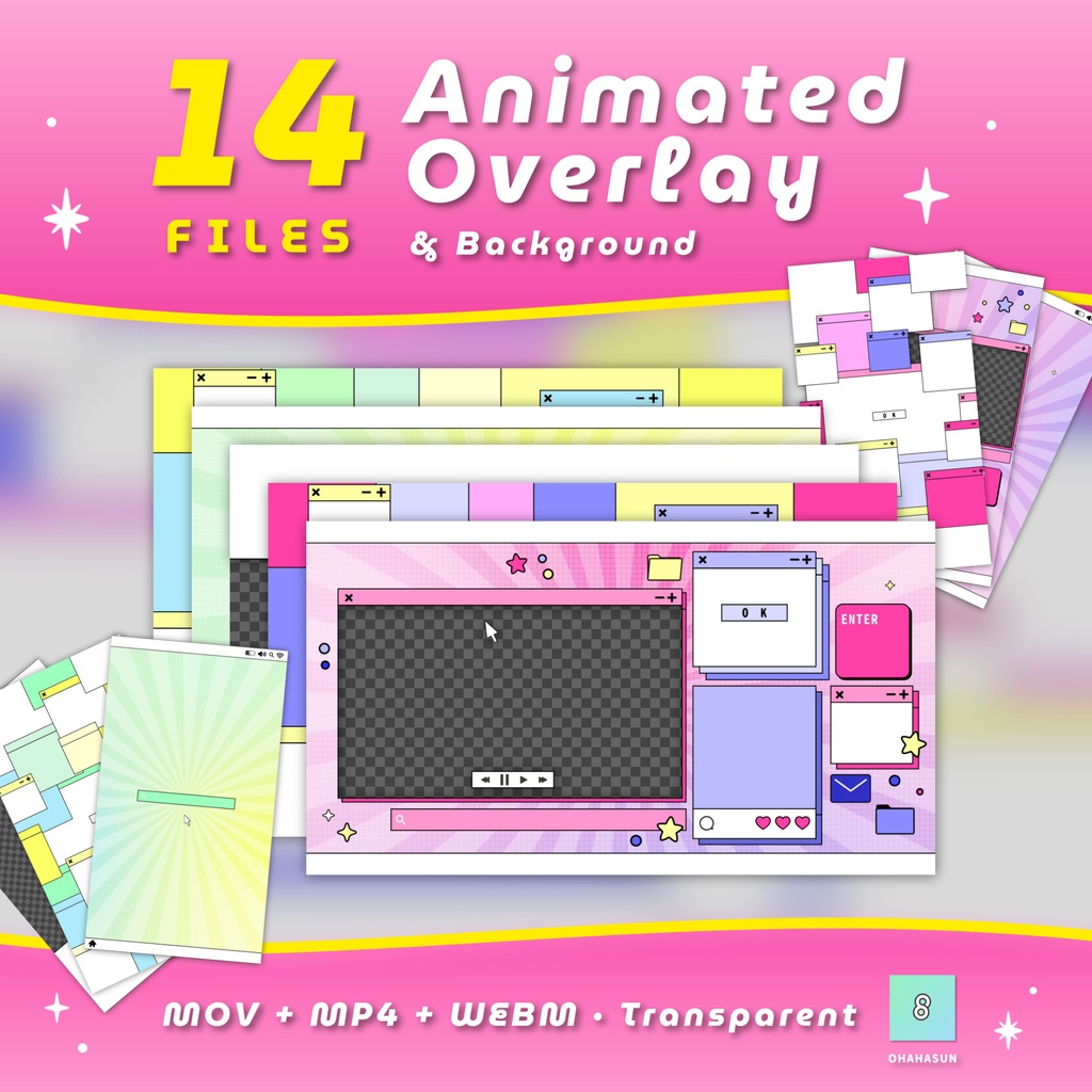 【OBS｜透過WebM・mov】可愛いPC画面風🖥️配信に便利なオープニング、エンディング、トランジション、タイトル動画セット