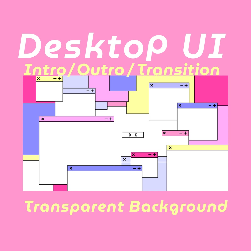 【配信・動画】可愛いPC画面風🖥️配信に便利なオープニング、エンディング、トランジション、タイトル動画セット