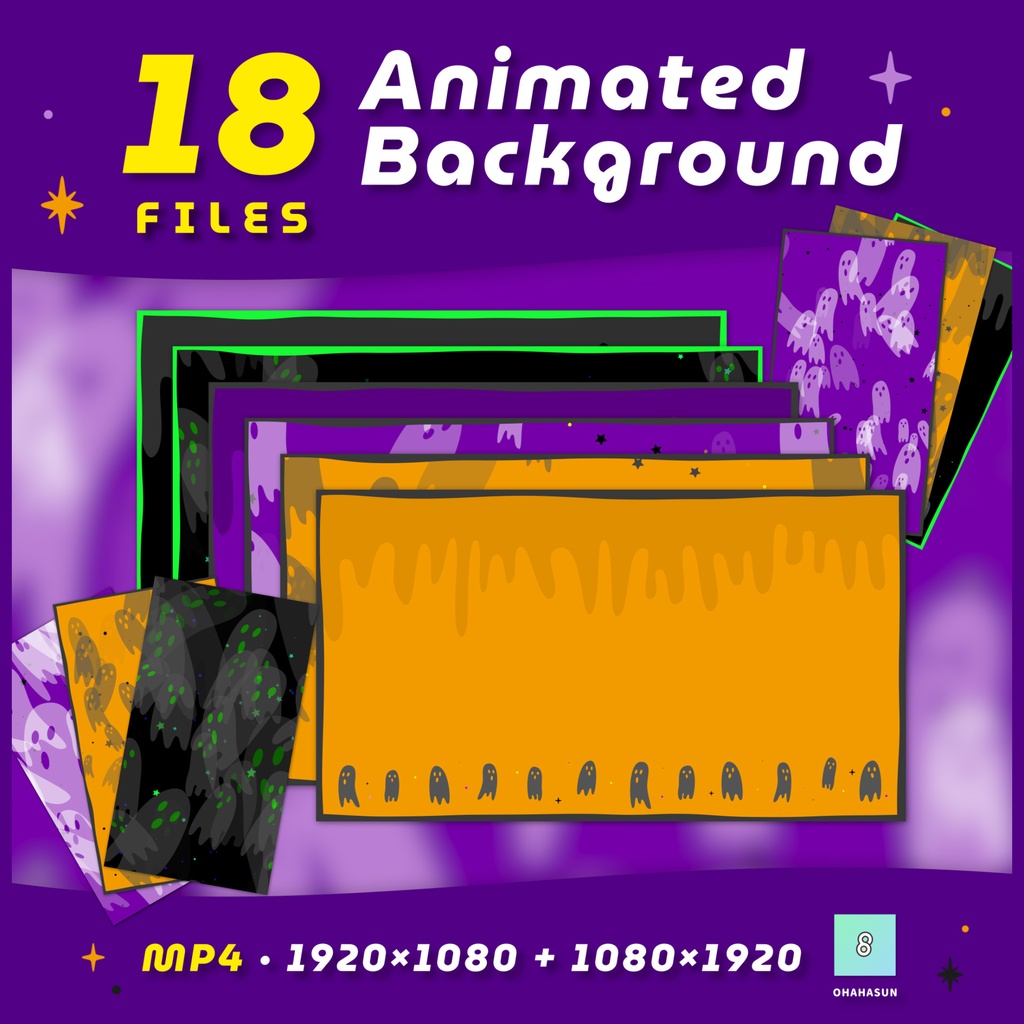 【ループ背景｜配信・動画】ハロウィン背景18種⭐️可愛いおばけのアニメーション👻mp4・10秒ループ・縦横サイズ