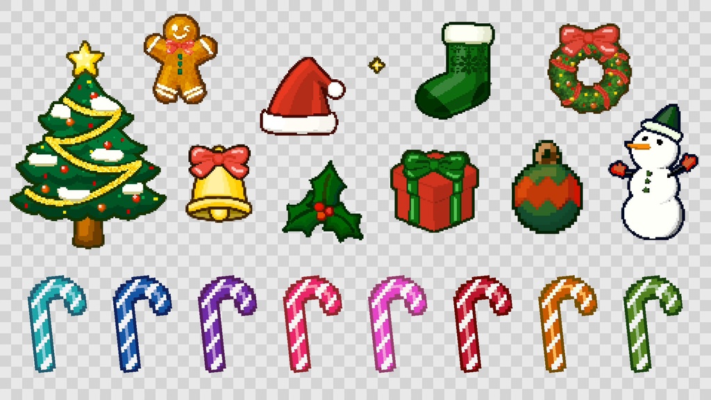 【動くアイコン25種!】8bitレトロゲーム風🎄透過クリスマスアイコン&キラキラフレームセット