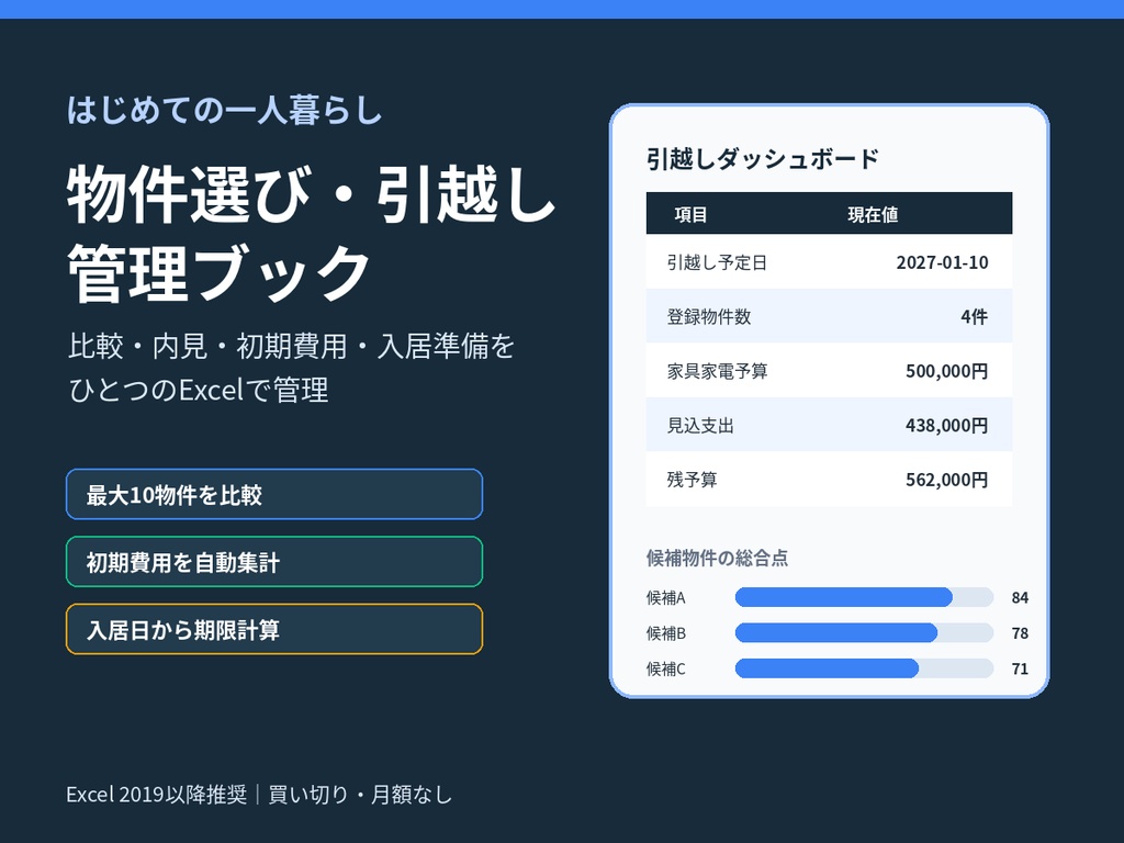 はじめての一人暮らし｜物件比較・内見・初期費用・入居準備をまとめて管理するExcel