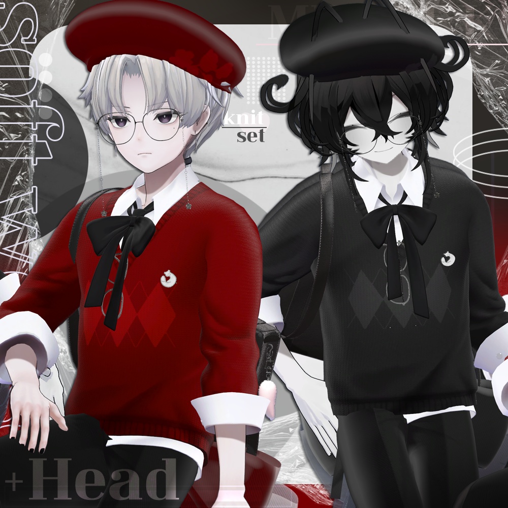 soft weasel / ribbon knit set / simple knit set / 水瀬(Minase) / 狛乃(Komano) / +Head / くうた(Kuuta) (VRC/VRChat)