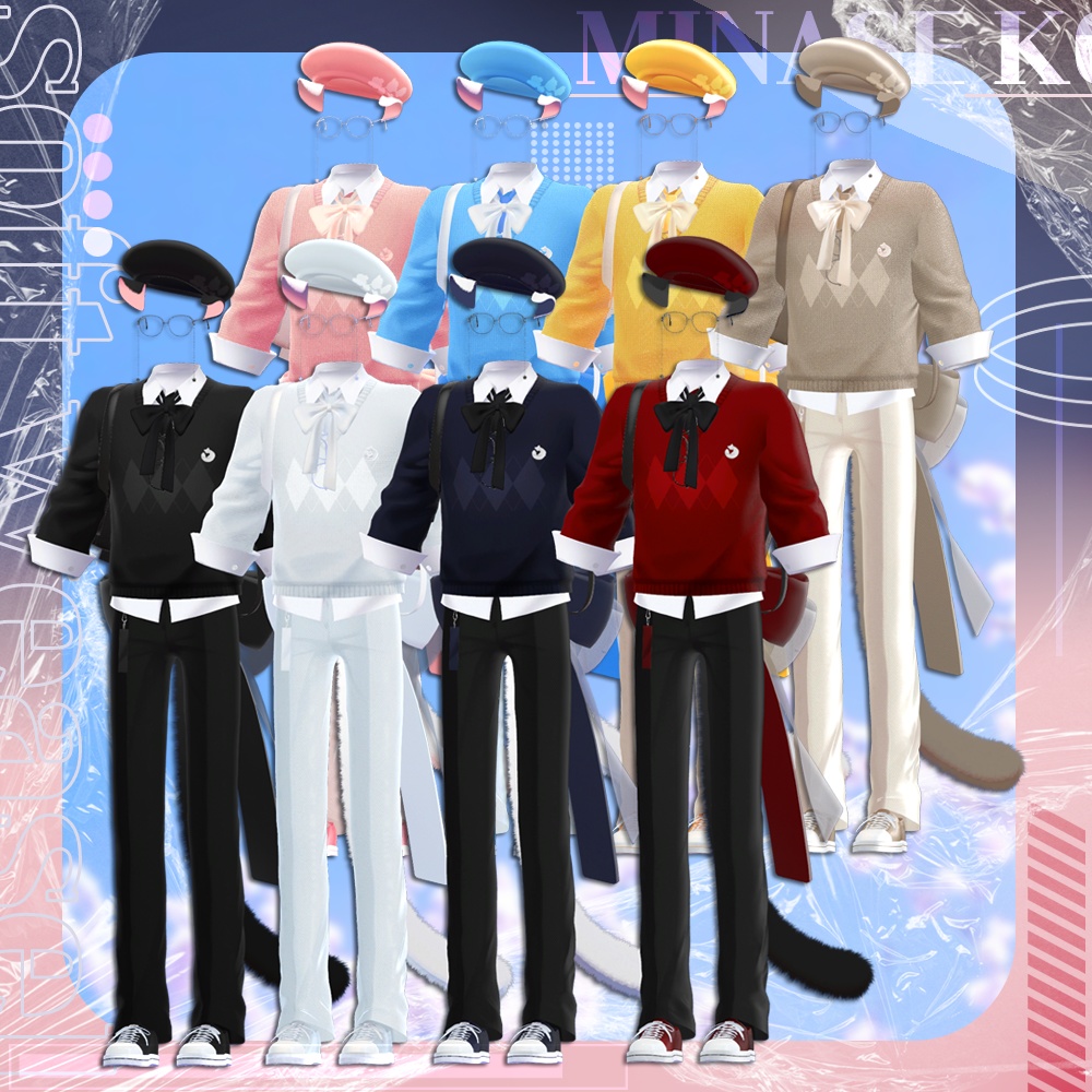 soft weasel / ribbon knit set / simple knit set / 水瀬(Minase) / 狛乃(Komano) / +Head / くうた(Kuuta) (VRC/VRChat)