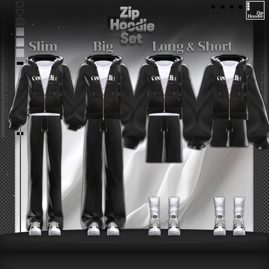 【4アバター対応】Zip hoodie set / 水瀬(Minase) / 狛乃(Komano) / くうた(Kuuta)/+Head / Casual,simple,hood,hoodie,training