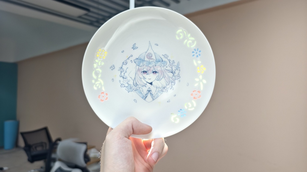 幽々子　玲瓏磁器（花）　6寸白磁皿