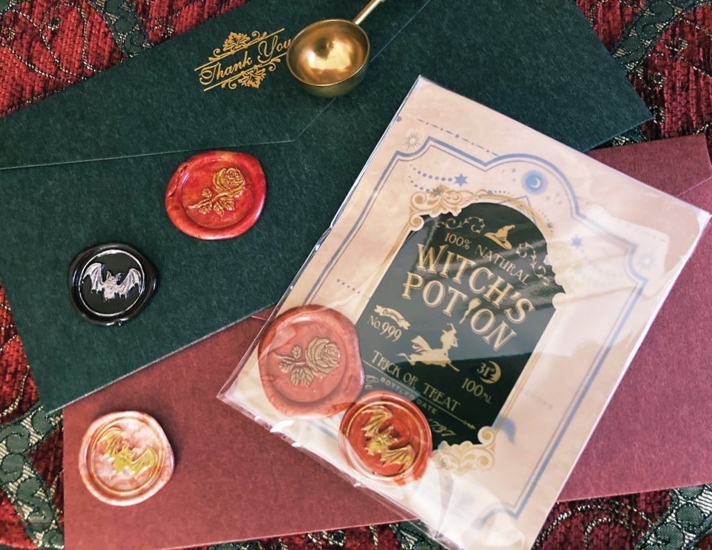 蝙蝠と薔薇のシーリングスタンプと紅茶のセット