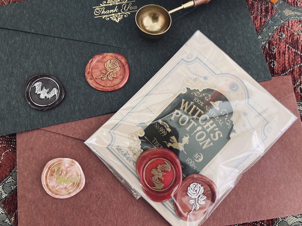 蝙蝠と薔薇のシーリングスタンプと紅茶のセット