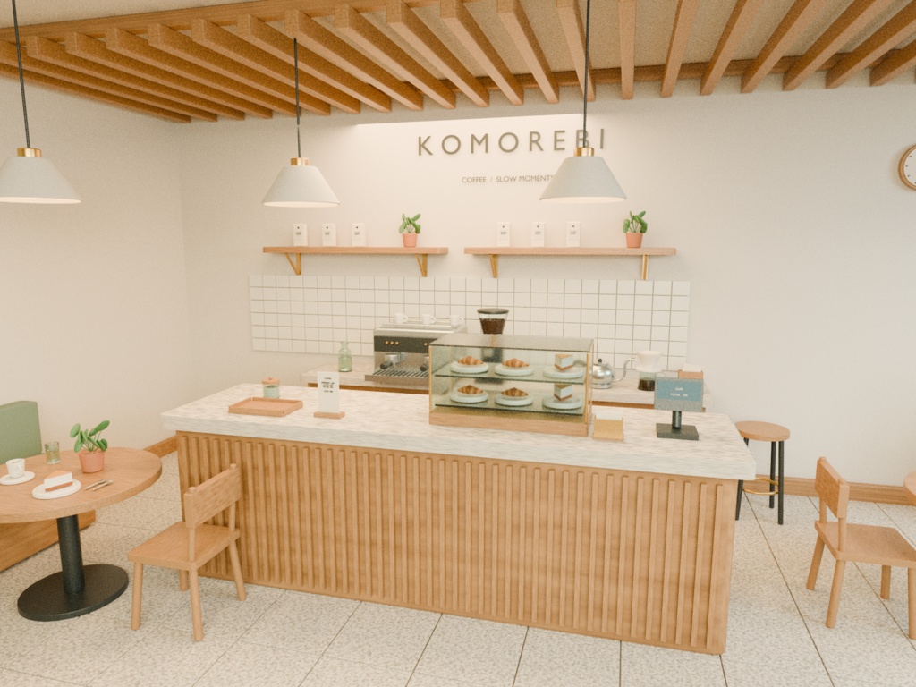 【Blender+Unity】木漏れ日カフェ|配置済みの店内+家具・小物35種類