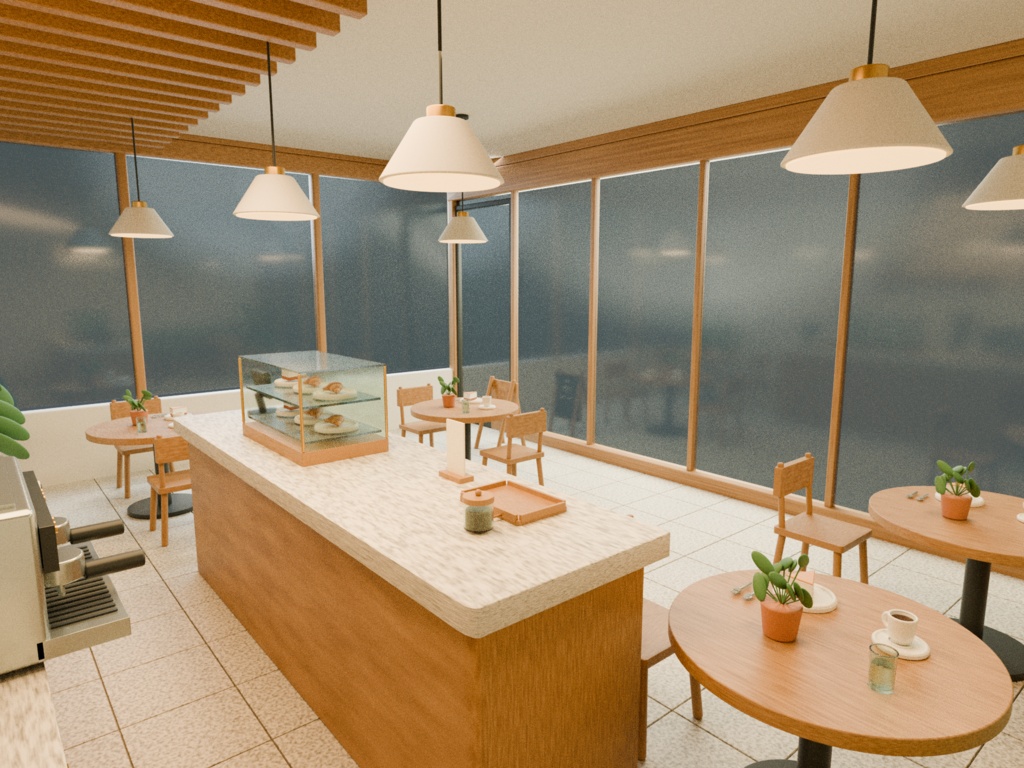 【Blender+Unity】木漏れ日カフェ|配置済みの店内+家具・小物35種類