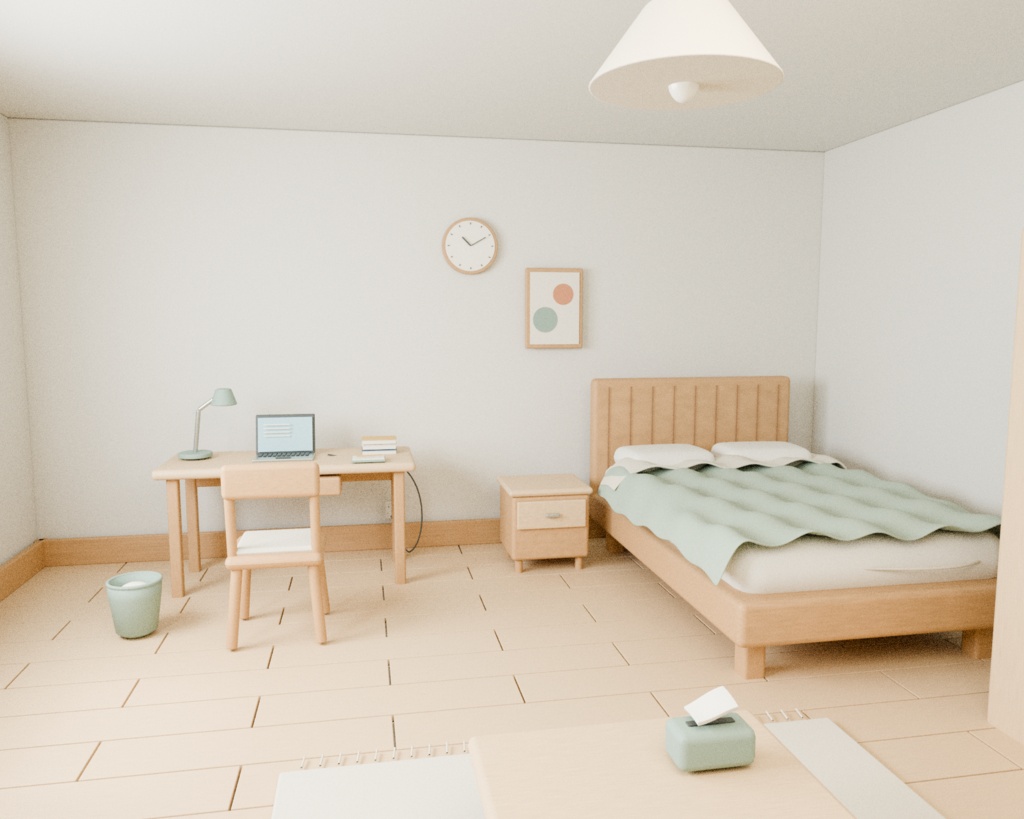 【Blender+Unity】ひなたのワンルーム|家具・小物36種類・37組付き室内