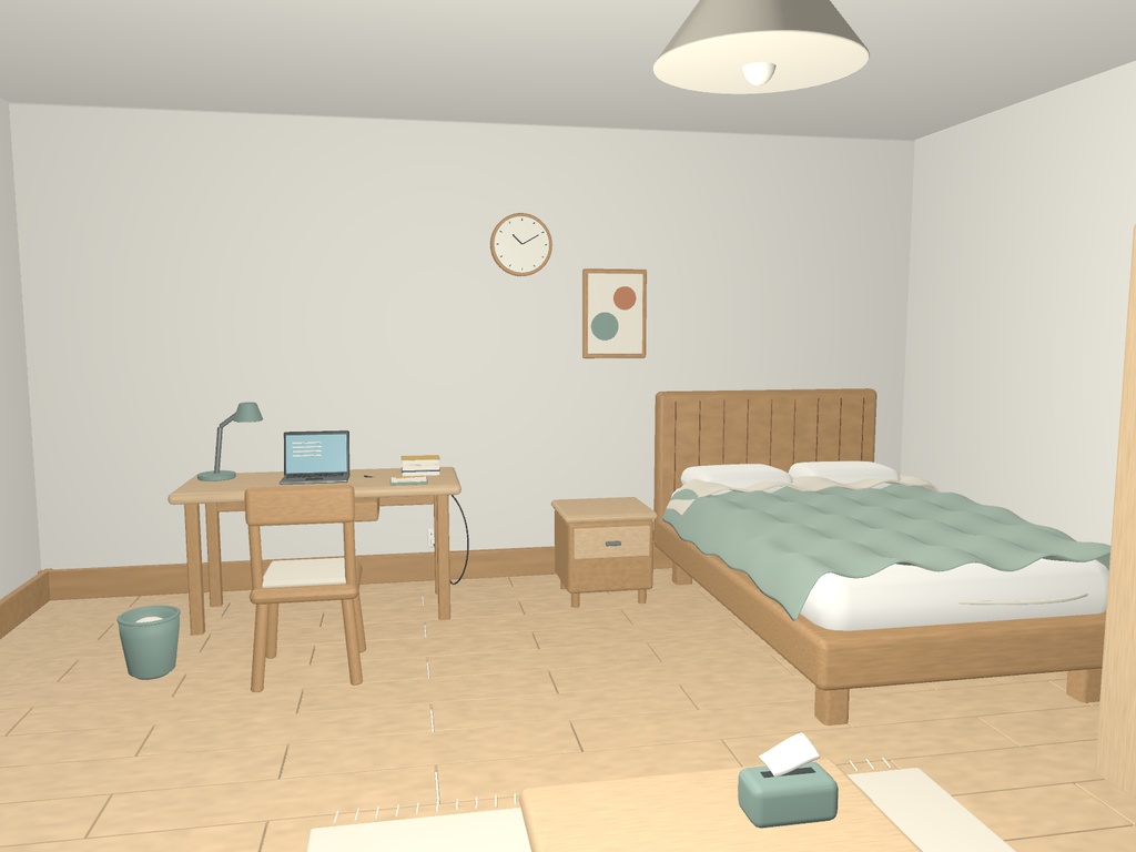 【Blender+Unity】ひなたのワンルーム|家具・小物36種類・37組付き室内