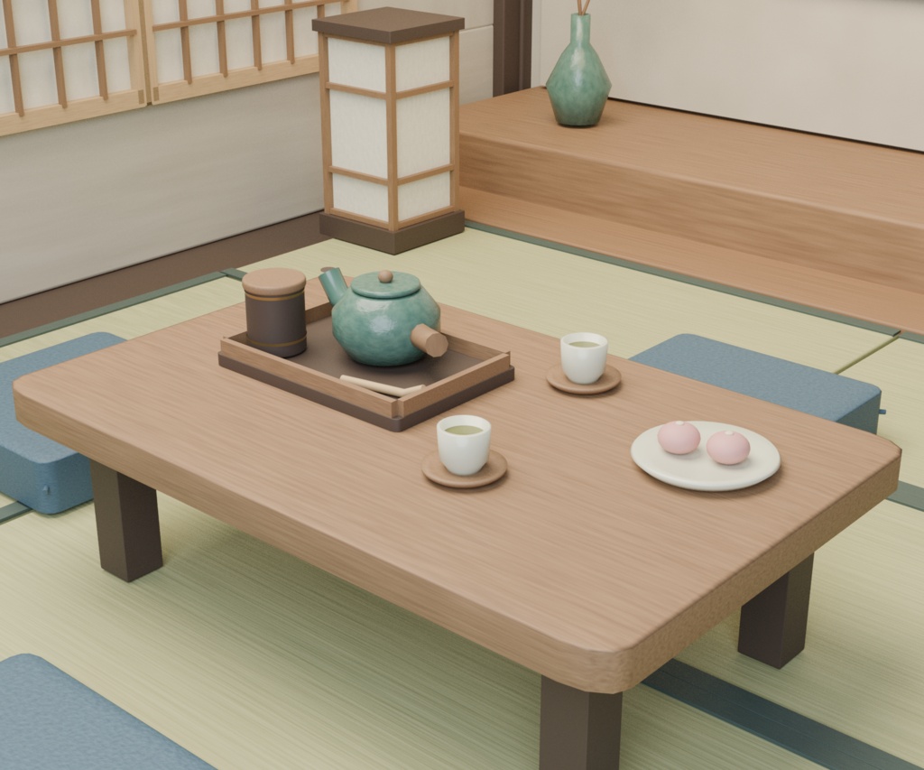 【Blender+Unity】和室「静かな午後」|八畳の室内+家具・小物26種類