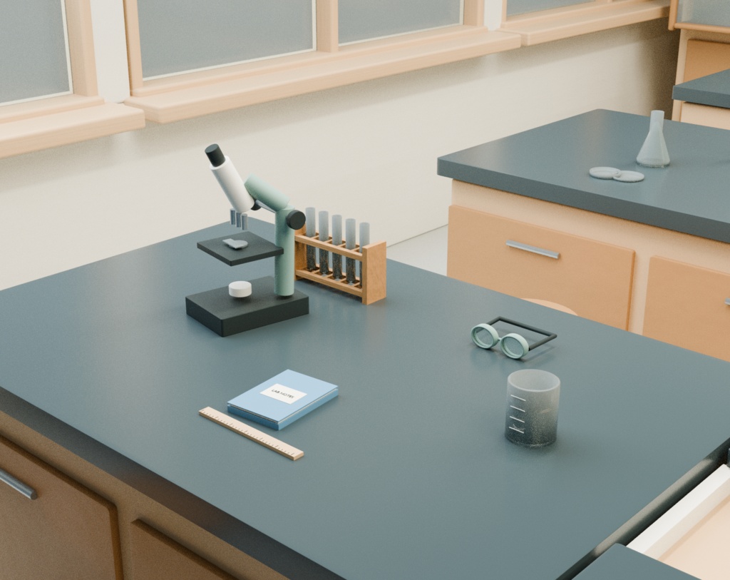 【Blender+Unity】午後の理科室|配置済みの教室+実験台・小物27種類