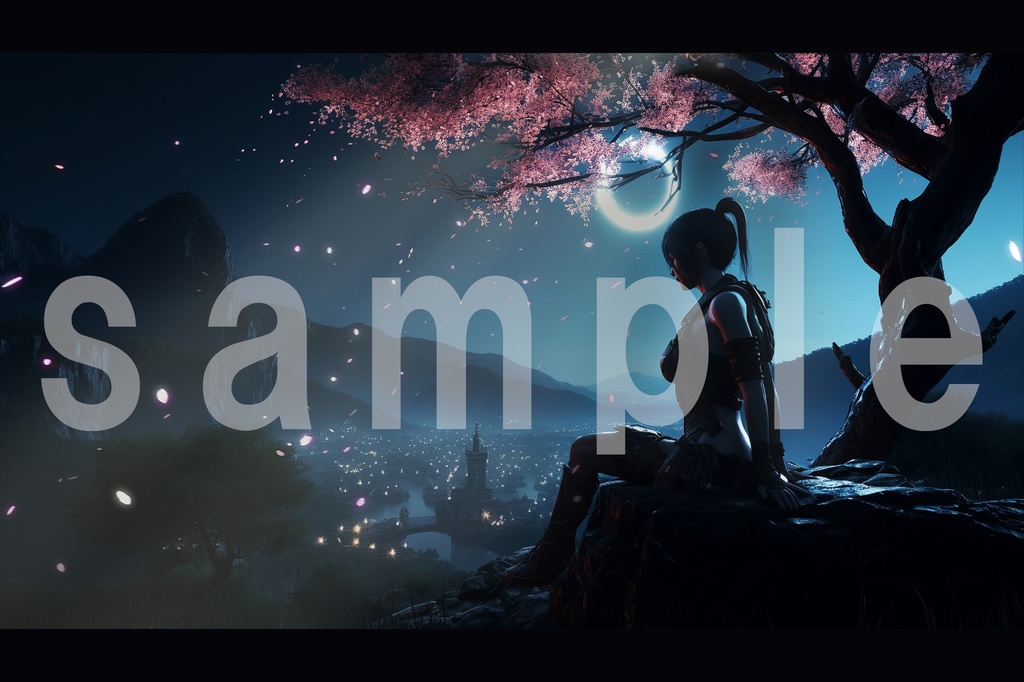 【ちょこっと動く背景動画シリーズ】005　月夜桜と女戦士