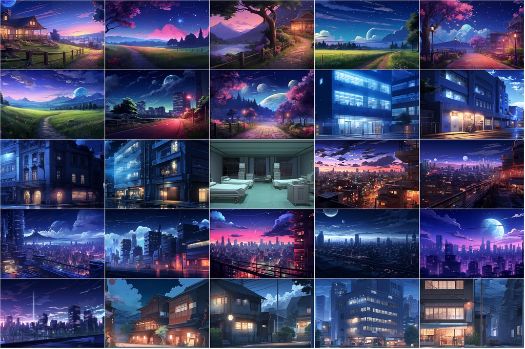 4K【アニメ系現代建物シリーズ①】其の十七【 街風景（夕・夜） 】100枚