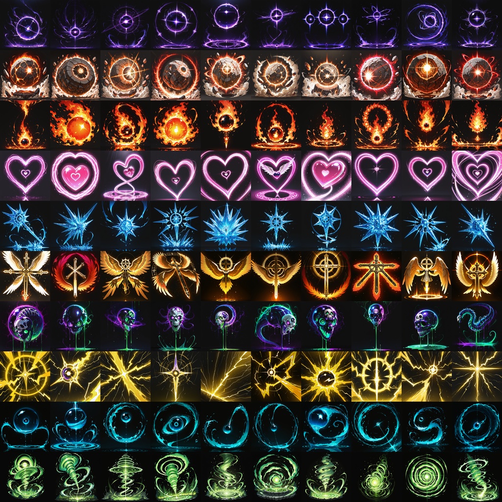 【100枚入】超美麗!魔法エフェクトアイコン素材集(全10属性/1024px/加算合成用)