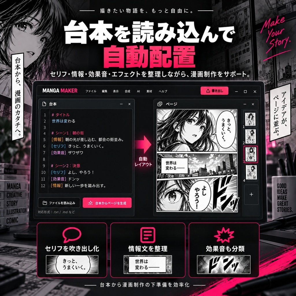 MANGA MAKER|漫画制作・台本自動配置・吹き出し・AI補助対応