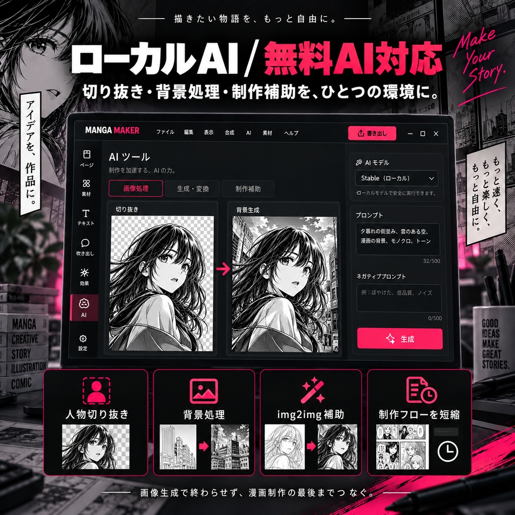 MANGA MAKER|漫画制作・台本自動配置・吹き出し・AI補助対応