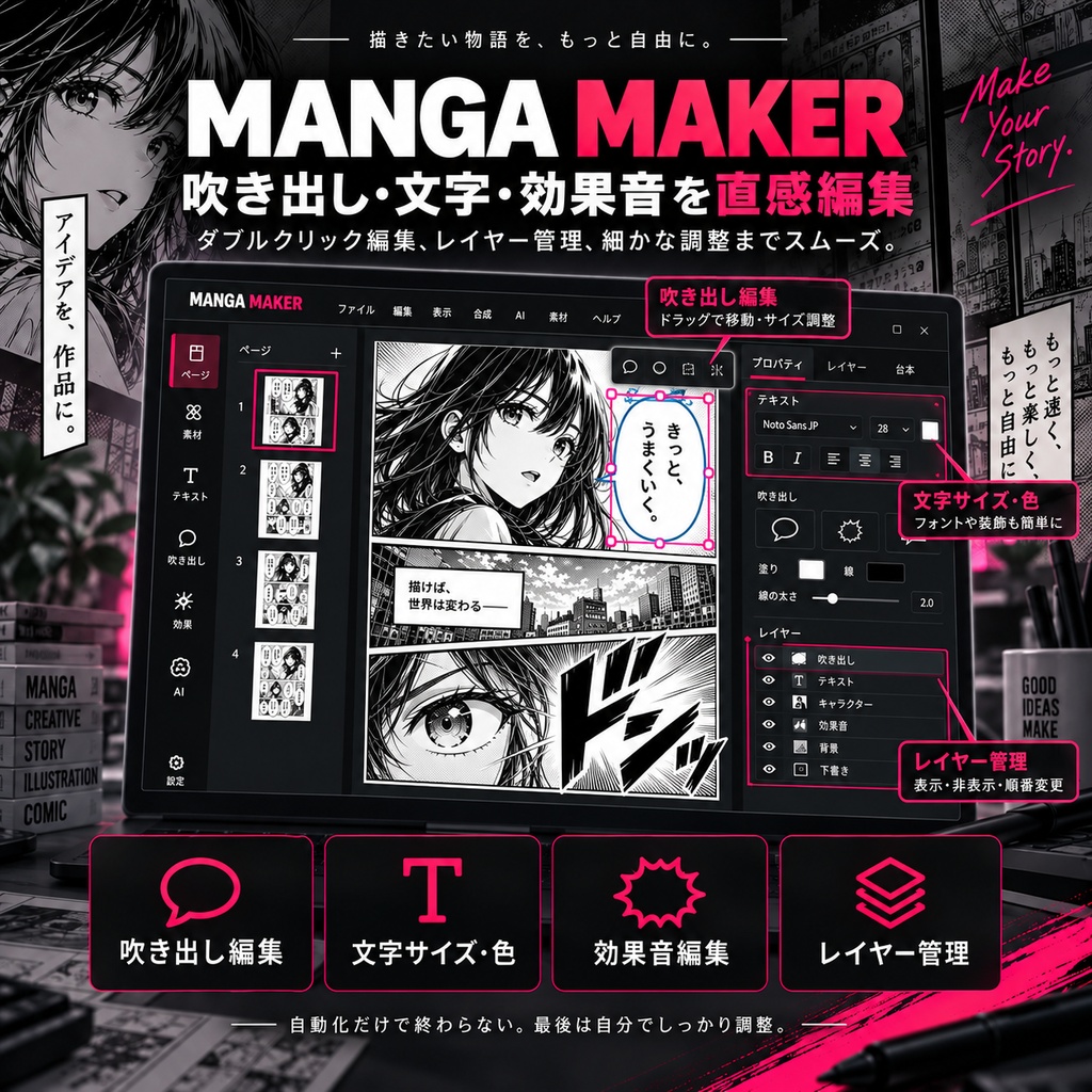 MANGA MAKER|漫画制作・台本自動配置・吹き出し・AI補助対応