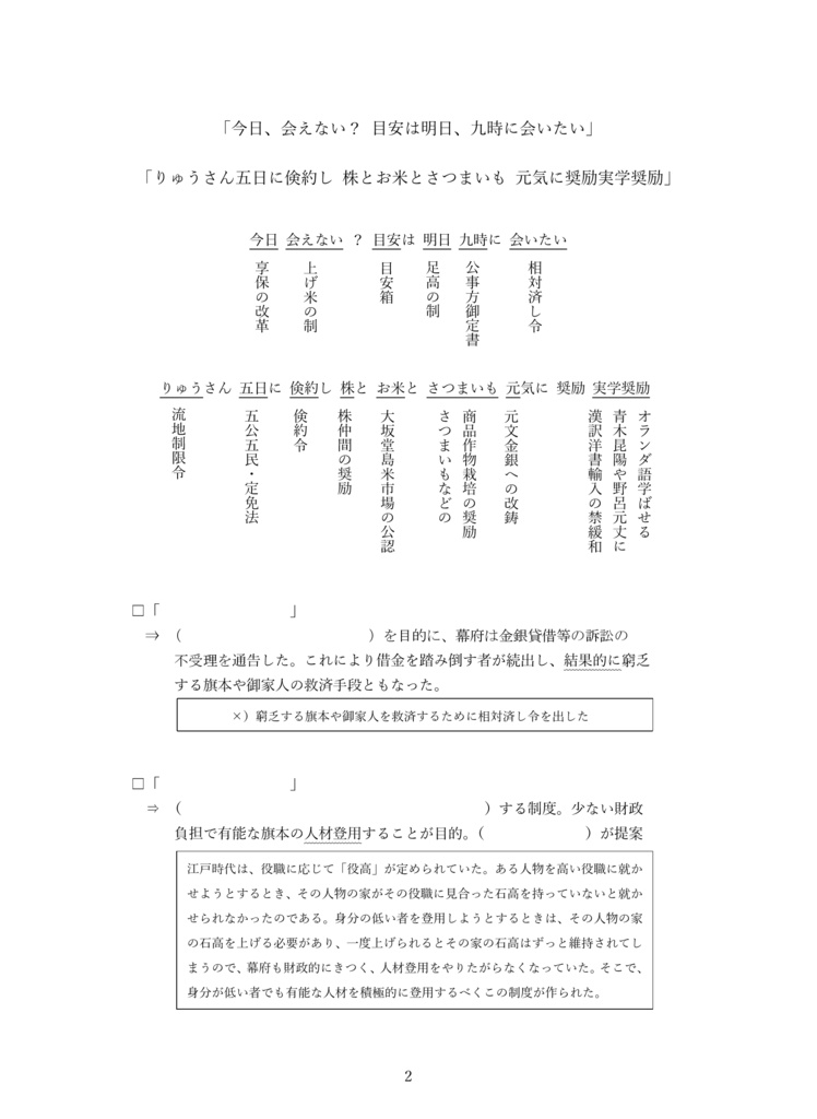 江戸時代⑧ 享保の改革について 中期C(全12ページ)