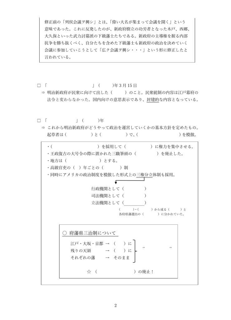 明治時代① 明治維新による中央集権体制の確立 前期A(全8ページ)