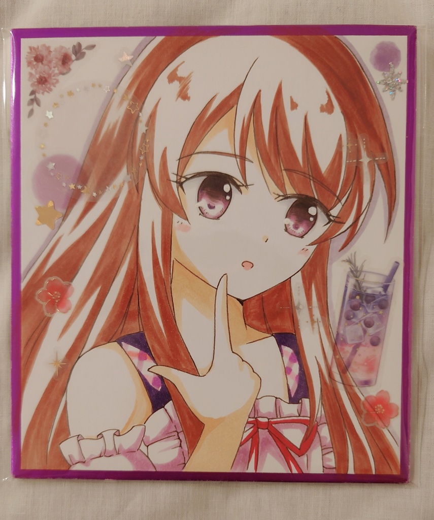 紫吹蘭 手描き色紙