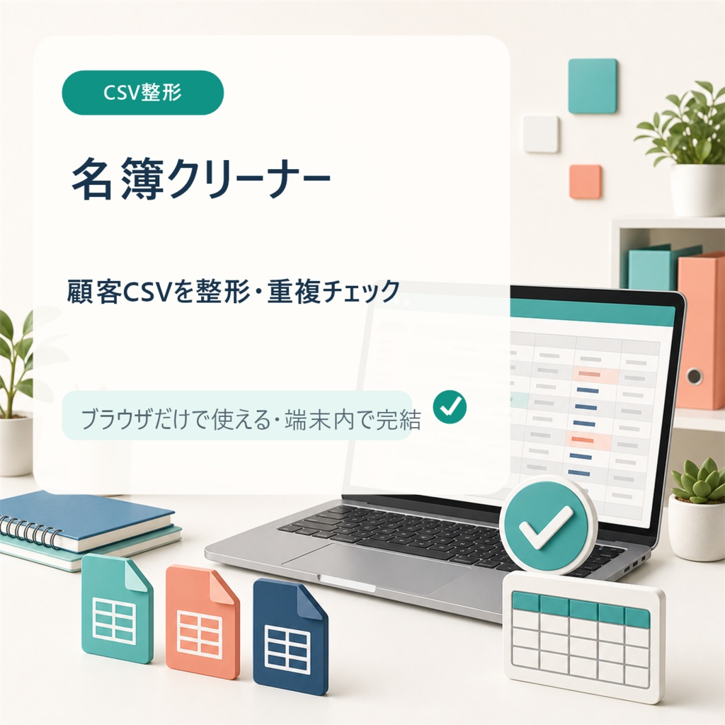 名簿クリーナー|顧客CSVを端末内だけで整形・重複チェック