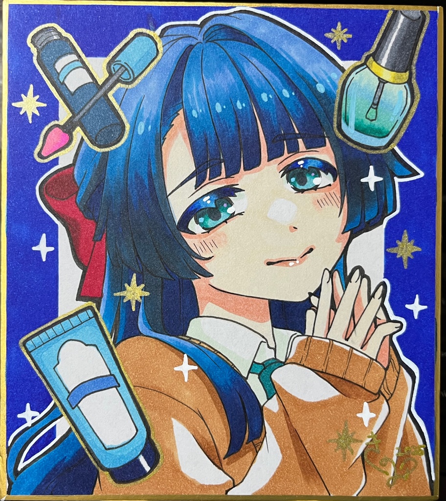 💙ちゃん【アナログイラスト】カラーミニ色紙