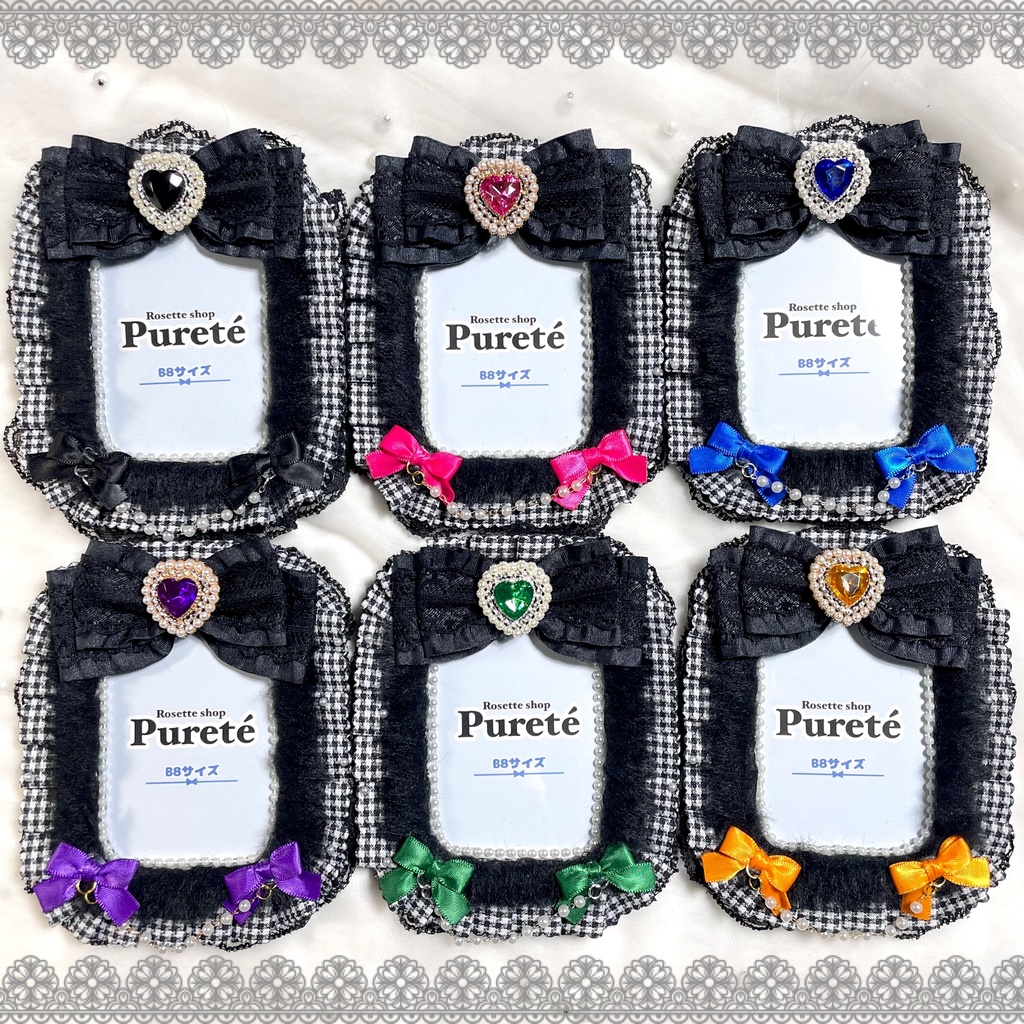 トレカケースデコ ふわふわチェックリボン♡ブラック シリーズ