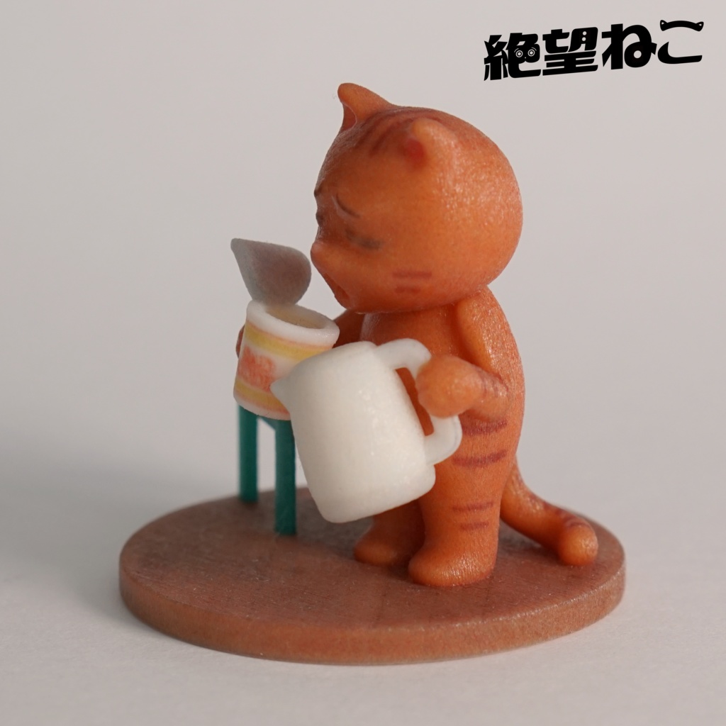 【彩色済み】カップラーメンに水を入れてしまい絶望している猫