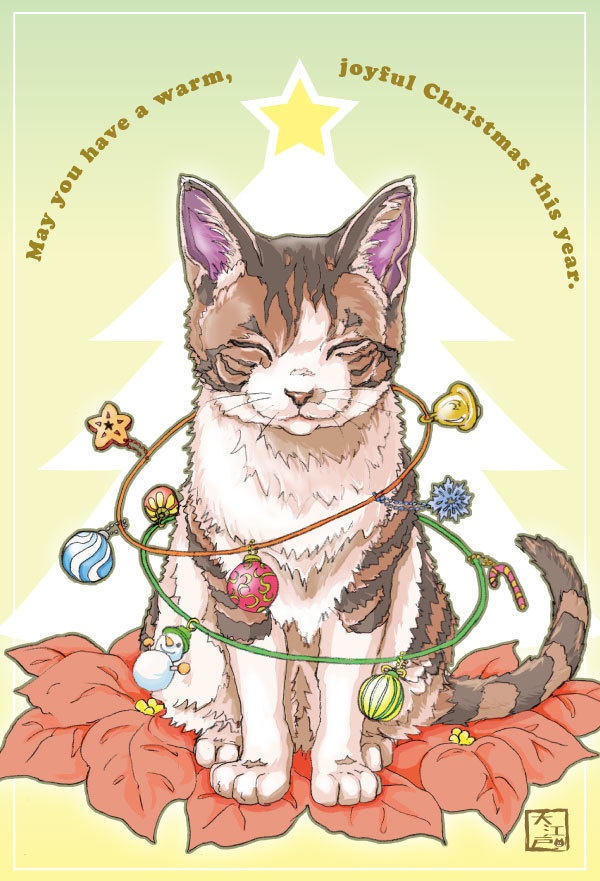 クリスマスポストカード（猫ツリー）