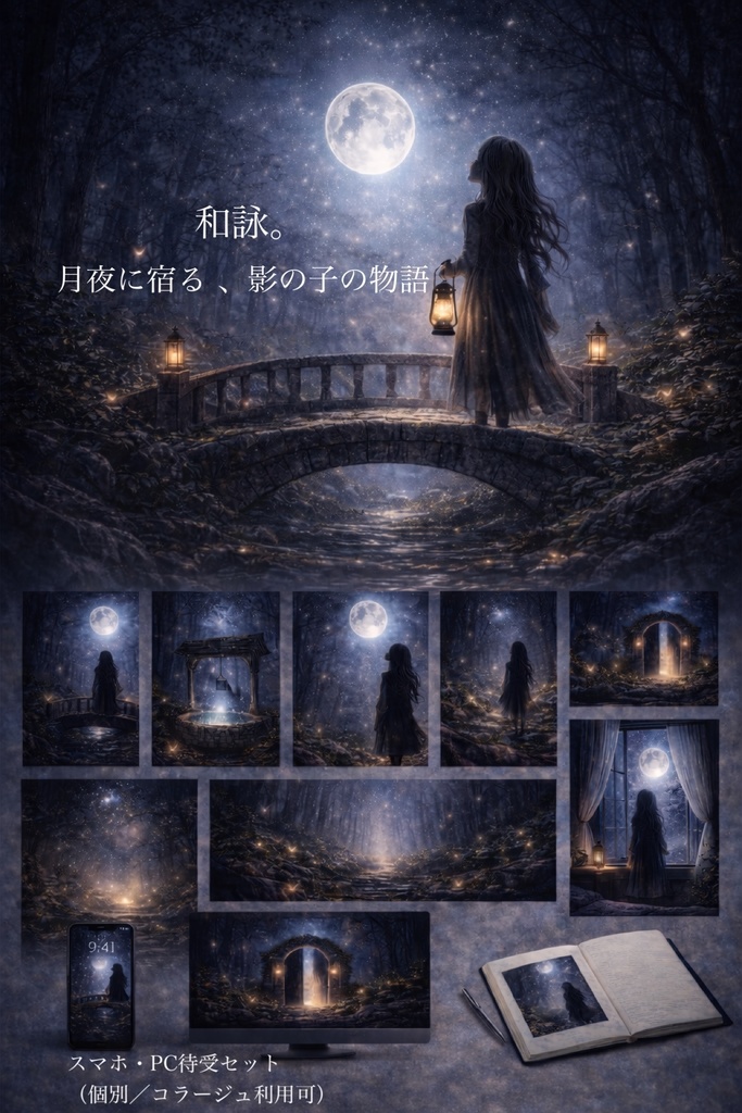 【和詠。】月夜に宿る、影の子の物語｜スマホ・PC待受＋カード10枚セット